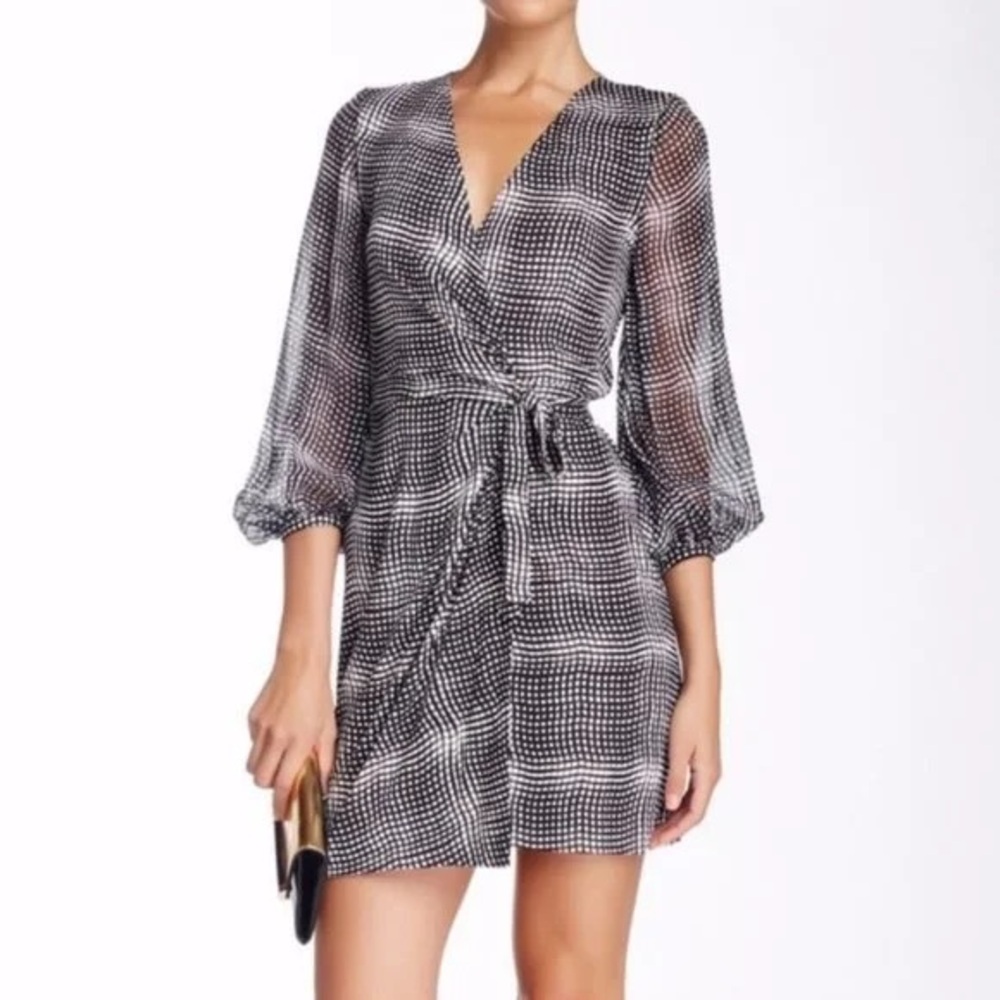 DVF Diane Von Furstenberg SIGOURNEY Silk Jersey Wrap Dress Optic Plaid $425